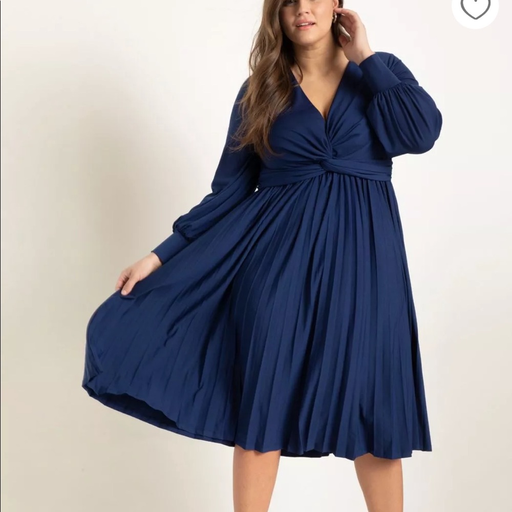 Eloquii Navy Blue Knot-Front Pleated Women's Dress NWT